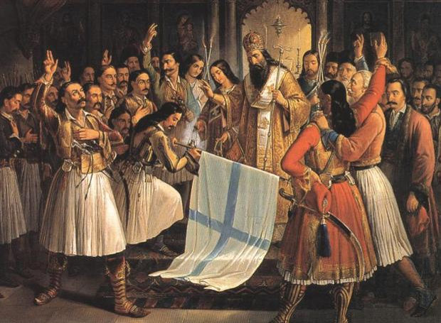Germanos, Metropolitan of Patras, Blessing the flag of Revolution, Theodoros Vryzakis, 1865, 16,4x1,26m, oel on canvas.
National Art Gallery and Alexandros Soutzos Museum, Athense? ??e???d??? S??t???