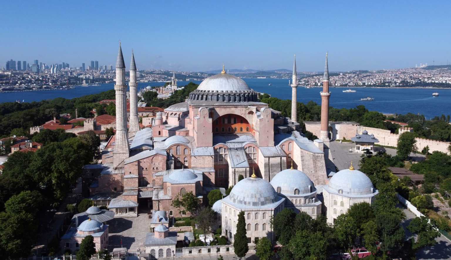 Hagia Sophia or Ayasofya, a UNESCO World Heritage Site, that was a Byzantine cathedral before being converted into a mosque which is currently a museum, is seen in Istanbul, Turkey, June 28, 2020. Picture taken June 28, 2020. Picture taken with a drone. Picture taken June 28, 2020. REUTERS/Murad Sezer