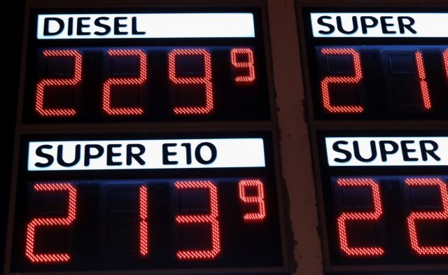 The fuel prize for Diesel is higher than for Super E10 petrol on display at a filling station, after Russia's invasion of Ukraine, in Bad Honnef near Bonn, Germany March 10, 2022. REUTERS/Wolfgang Rattay