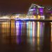 View of Liffey river at night in Dublin, Ireland