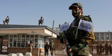 Taliban soldiers stand guard at the second-anniversary ceremony of the takeover of Kabul by the Taliban in Kabul, Afghanistan, August 15, 2023. REUTERS/Ali Khara