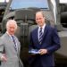 Britain's King Charles III officially hands over the role of Colonel-in-Chief of the Army Air Corps to Britain's Prince William, Prince of Wales in front of an Apache helicopter at the Army Aviation Centre in Middle Wallop, England, on May 13, 2024. (Photo by Kin Cheung / POOL / AFP)