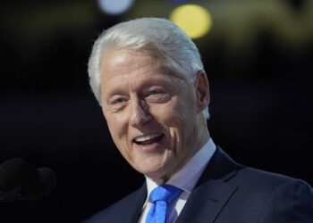 FILE - Former President Bill Clinton speaks during the Democratic National Convention, Aug. 21, 2024, in Chicago. (AP Photo/Paul Sancya, File)