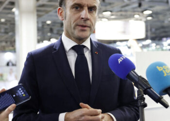 French President Emmanuel Macron speaks to journalists about a knife attack in Mulhouse that occurred earlier in the day, as he attends the opening day of the 61st International Agricultural Fair (Salon de l'Agriculture) at the Porte de Versailles exhibition centre in Paris, France, February 22, 2025. Mohammed Badra/Pool via REUTERS