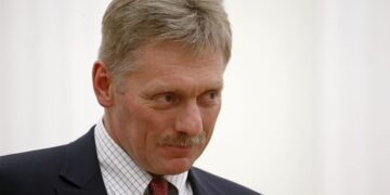 Kremlin spokesman Dmitry Peskov attends a meeting of President Vladimir Putin with CEO of Royal Dutch Shell Ben van Beurden in Moscow, Russia, Wednesday, June 21, 2017. (Sergei Karpukhin/Pool Photo via AP)