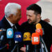 Ukrainian President Volodymyr Zelenskiy and European Council President Antonio Costa react as they speak to the media on the day of a European Union leaders special summit to discuss Ukraine and European defence, in Brussels, Belgium March 6, 2025. REUTERS/Stephanie Lecocq     TPX IMAGES OF THE DAY