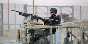 epa11672376 Israeli soldiers patrol at the border gate after Jordanian aid trucks passed through the Erez crossing on the border with northern Gaza Strip, in southern Israel, 21 October 2024. According to the Israeli Army (Tsahal) and COGAT (Coordination of Government Activities in the Territories), 55 Jordanian aid trucks crossed from Israel into the northern Gaza Strip. In total 200 aid trucks entered through Erez, crossing to the northern Gaza Strip since 15 October 2024.  EPA/ABIR SULTAN
