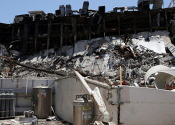 A building at the campus of the Weizmann Institute of Science remains damaged following an Iranian missile strike on Sunday, in Rehovot, Israel June 19, 2025. REUTERS/Violeta Santos Moura