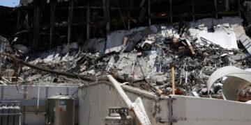 A building at the campus of the Weizmann Institute of Science remains damaged following an Iranian missile strike on Sunday, in Rehovot, Israel June 19, 2025. REUTERS/Violeta Santos Moura