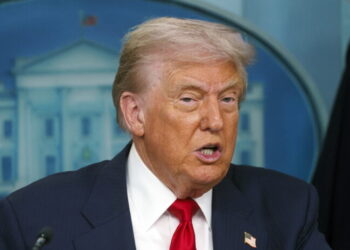 epa12293967 US President Donald Trump addresses the media in the James S. Brady Press Briefing Room of the White House, Washington, DC, USA, 11 August 2025. President Trump is due to announce the deployment of the National Guard in Washington DC as part of a crime reduction strategy.  EPA/WILL OLIVER / POOL