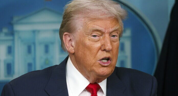 epa12293967 US President Donald Trump addresses the media in the James S. Brady Press Briefing Room of the White House, Washington, DC, USA, 11 August 2025. President Trump is due to announce the deployment of the National Guard in Washington DC as part of a crime reduction strategy.  EPA/WILL OLIVER / POOL