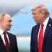 U.S. President Donald Trump speaks with Russian President Vladimir Putin, as they meet to negotiate for an end to the war in Ukraine, at Joint Base Elmendorf-Richardson in Anchorage, Alaska, U.S., August 15, 2025. REUTERS/Kevin Lamarque