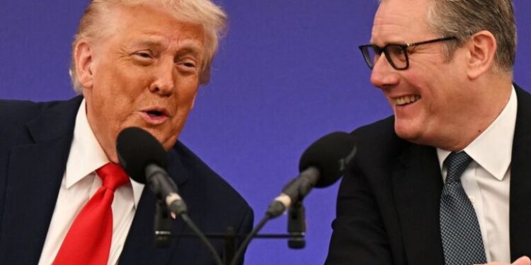 U.S. President Donald Trump and UK Prime Minister Keir Starmer announce an agreement between the two countries as they hold a press conference at Chequers at the conclusion of a state visit on September 18, 2025 in Aylesbury, England.  Leon Neal/Pool via REUTERS