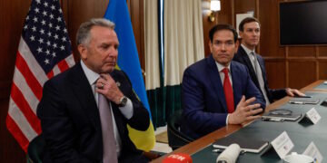 U.S. Secretary of State Marco Rubio, U.S. Special Envoy Steve Witkoff, and U.S. President Donald Trump's son-in-law Jared Kushner meet with a Ukrainian delegation in Hallandale Beach, Florida, U.S., November 30, 2025. REUTERS/Eva Marie Uzcategui