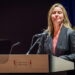 epa11689095 Rector Federica Mogherini delivers a speech during the opening ceremony of the seventy-fifth academic year of the College of Europe - Bruges Campus, in Bruges, Belgium, 28 October 2024.  EPA/OLIVIER MATTHYS