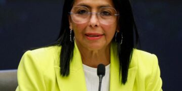 FILE PHOTO: Venezuela's Vice-President and Oil Minister Delcy Rodriguez addresses the media in Caracas, Venezuela, March 10, 2025. REUTERS/Leonardo Fernandez Viloria/File Photo