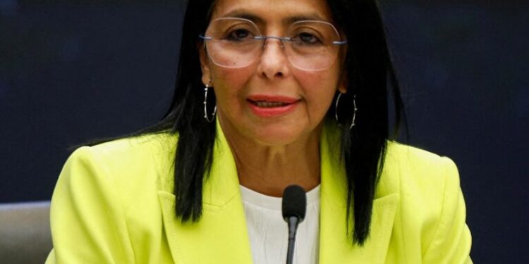 FILE PHOTO: Venezuela's Vice-President and Oil Minister Delcy Rodriguez addresses the media in Caracas, Venezuela, March 10, 2025. REUTERS/Leonardo Fernandez Viloria/File Photo