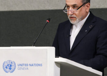 Iran's Foreign Minister Abbas Araghchi addresses a special session of the Conference on Disarmament at the United Nations, aside of U.S.-Iran talks in Geneva, Switzerland, February 17, 2026. REUTERS/Pierre Albouy