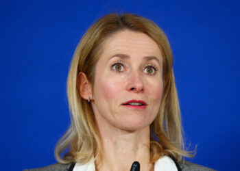 FILE PHOTO: European Union High Representative for Foreign Affairs and Security Policy and European Commission Vice-President Kaja Kallas attends a press conference after a European Group of Five (E5) defence ministers meeting, which includes Britain, France, Germany, Italy, and Poland, together with Kallas, to discuss additional aid for Ukraine, in Berlin, Germany, November 14, 2025. REUTERS/Christian Mang/File Photo