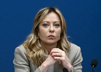Italy's Prime Minister, Giorgia Meloni faces journalists during the New Year press conference in Rome on January 9, 2026. (Photo by Filippo MONTEFORTE / AFP)
