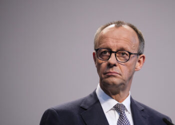 Friedrich Merz, Christian Democratic Union party chairman, addresses the media after reaching an agreement between their parties on a coalition for a new German government at a news conference in Berlin, Germany, Wednesday, April 9, 2025. (AP Photo/Ebrahim Noroozi)