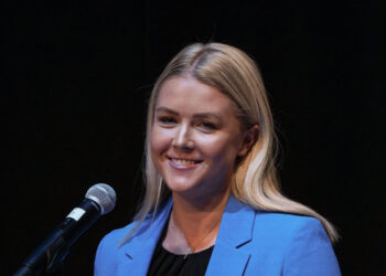 New Hampshire Republican 1st Congressional District candidate Karoline Leavitt smiles as she speaks during a debate, Thursday, Sept. 8, 2022, in Henniker, N.H. (AP Photo/Mary Schwalm)