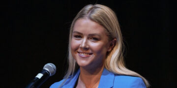 New Hampshire Republican 1st Congressional District candidate Karoline Leavitt smiles as she speaks during a debate, Thursday, Sept. 8, 2022, in Henniker, N.H. (AP Photo/Mary Schwalm)