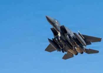A U.S. Air Force F-15E Strike Eagle aircraft takes off for a mission supporting Operation Epic Fury during the Iran war at an undisclosed location, March 9, 2026. U.S. Air Force/Handout via REUTERS ATTENTION EDITORS - THIS PICTURE WAS PROVIDED BY A THIRD PARTY