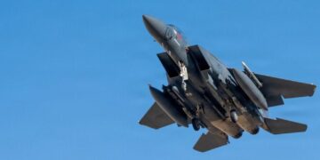 A U.S. Air Force F-15E Strike Eagle aircraft takes off for a mission supporting Operation Epic Fury during the Iran war at an undisclosed location, March 9, 2026. U.S. Air Force/Handout via REUTERS ATTENTION EDITORS - THIS PICTURE WAS PROVIDED BY A THIRD PARTY