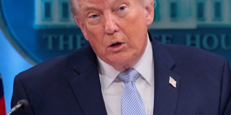 U.S. President Donald Trump holds a press conference in the James S. Brady Press Briefing Room at the White House in Washington, D.C., U.S., April 6, 2026. REUTERS/Evan Vucci