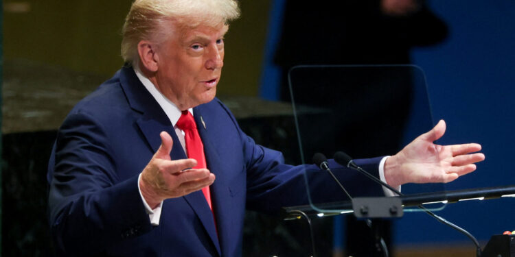 U.S. President Donald Trump addresses the 80th United Nations General Assembly at U.N. headquarters in New York, U.S., September 23, 2025. REUTERS/Shannon STAPLETON