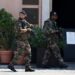 Two soldiers of the French military walk through the city before the UEFA EURO 2016 quarter final soccer match between Poland and Portugal at the Stade Velodrome in Marseille, France, 30 June 2016. Photo by: Federico Gambarini/picture-alliance/dpa/AP Images